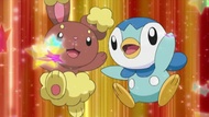 Piplup y Buneary con sello estrella en el Concurso Pokémon de Amanecer.