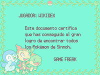 Diploma de Pokédex regional en Pokémon Diamante y Perla.
