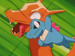 Totodile usando Cabezazo/Golpe Cabeza.