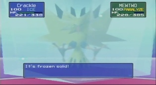 Un Zapdos congelado en Pokémon Stadium.