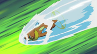 Buizel de Ash usando acua jet.
