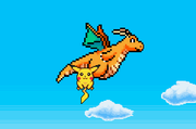 Dragonite transladando a Pikachu a un lugar seguro