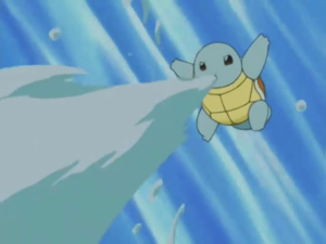 Squirtle usando Chorro de Agua/Pistola Agua.