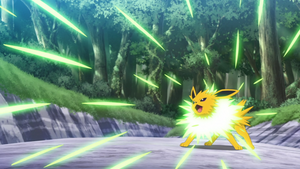 Jolteon de Noa usando Misil Aguja/Pin Misil.