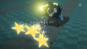 Luxray de Clemont/Lem usando Meteoros/Rapidez.