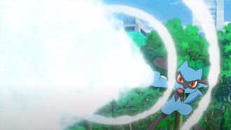 Riolu de Ash usando onda de vacío/onda vacío.