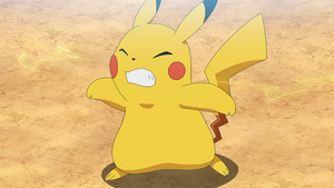 ...que gracias a dicha hace retroceder al Pikachu de Ash.