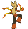 Imagen posterior de Mega-Blaziken variocolor en Pokémon X, Pokémon Y, Pokémon Rubí Omega, Pokémon Zafiro Alfa, Pokémon Sol, Pokémon Luna, Pokémon Ultrasol y Pokémon Ultraluna