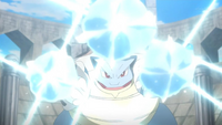 Mega-Blastoise de Narciso usando Hidrobomba en el SME01.