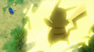 Pikachu de Ash usando rayo.
