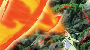 Tyranitar usando lanzallamas.