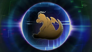 Dragonite dentro de la Pokébola/Poké Ball.
