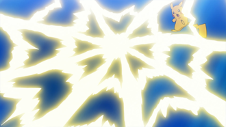 Pikachu de Ash usando electrotela.