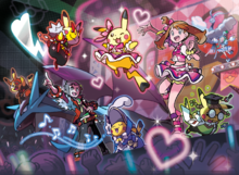 Ilustración de los protagonistas en el Concurso Pokémon.