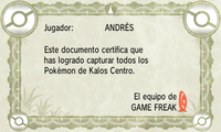 Diploma de Pokédex de Kalos centro en Pokémon X e Y.