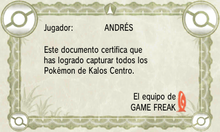 Diploma de Pokédex de Kalos Centro