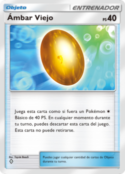 old amber pokemon card Ámbar Viejo (TCG Pocket) Special Uncommon card featuring Aerodactyl with the Old Amber artwork from the Black Old Amber Aerodactyl - Awakening