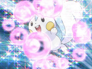 Pachirisu con sello espuma en el Concurso Pokémon de Chocovine.