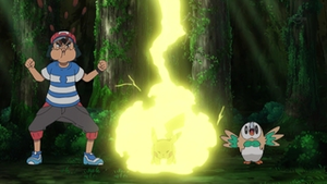 Pikachu de Ash usando rayo.
