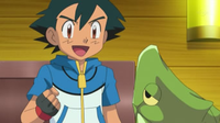 Ash hablando con Metapod.