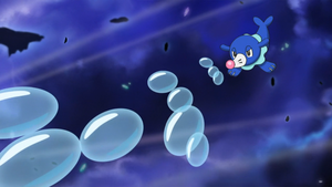 Popplio de Lana/Nereida usando rayo burbuja.