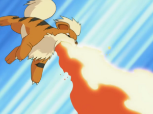 Growlithe usando lanzallamas.