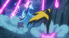 Rayquaza teracristalizado usando Meteoro Dragón/Cometa Draco.