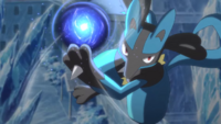 Lucario usando esfera aural.