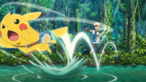 Pikachu de Ash usando Ataque Rápido en la P23.