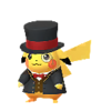 Pikachu con traje elegante rojo y monóculo