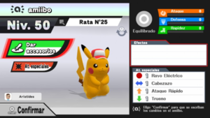 Figura amiibo de Pikachu entrenado hasta el nivel máximo en Super Smash Bros. para Wii U.