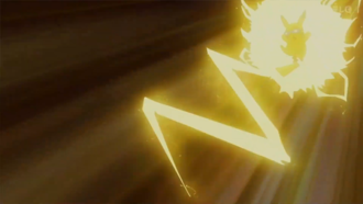 Pikachu de Ash usando atactrueno/rayo.