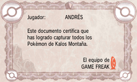 Diploma de Pokédex de Kalos montaña en Pokémon X e Y.