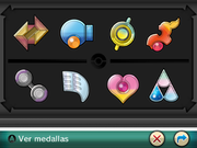 Estuche de medallas en Pokémon Rubí Omega y Zafiro Alfa con todas las medallas.