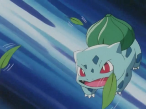 Bulbasaur usando hoja afilada.