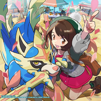 Artwork de Gloria y Zacian en Pokémon Masters EX.