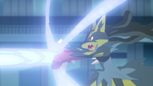 Mega-Lucario usando Cañón Resplandor.