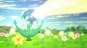 Florges usando rayo solar.
