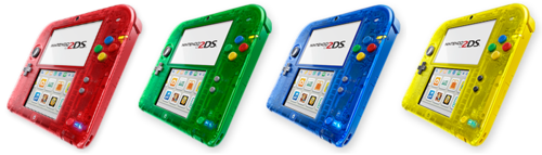 Nintendo 2DS de los cuatro colores de los juegos de la primera generación.