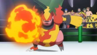 Magmortar usando puño fuego.