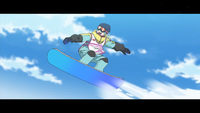 Grusha practicando el snowboarding.