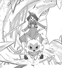 Sprigatito usando follaje en el manga Pokémon:El tesoro de Liko.