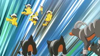 Capitán Pikachu usando doble equipo.