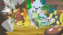 Meloetta conociendo a los demás Pokémon.