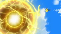 Pikachu de Ash usando bola voltio.