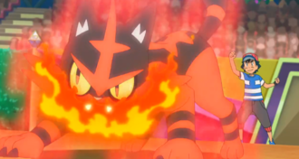 Torracat de Ash usando Colmillo de Fuego/Colmillo Ígneo.