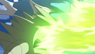 Rayo Solar de Bulbasaur e Ivysaur impactando.