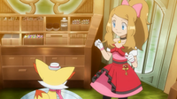 Serena con su traje de artista/estrella Pokémon.