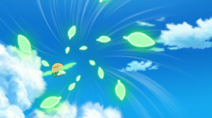 Rowlet de Ash usando Follaje.