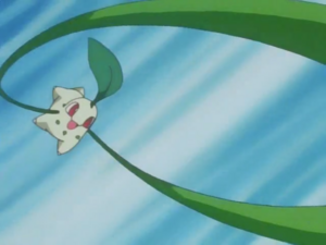 Chikorita usando látigo cepa.